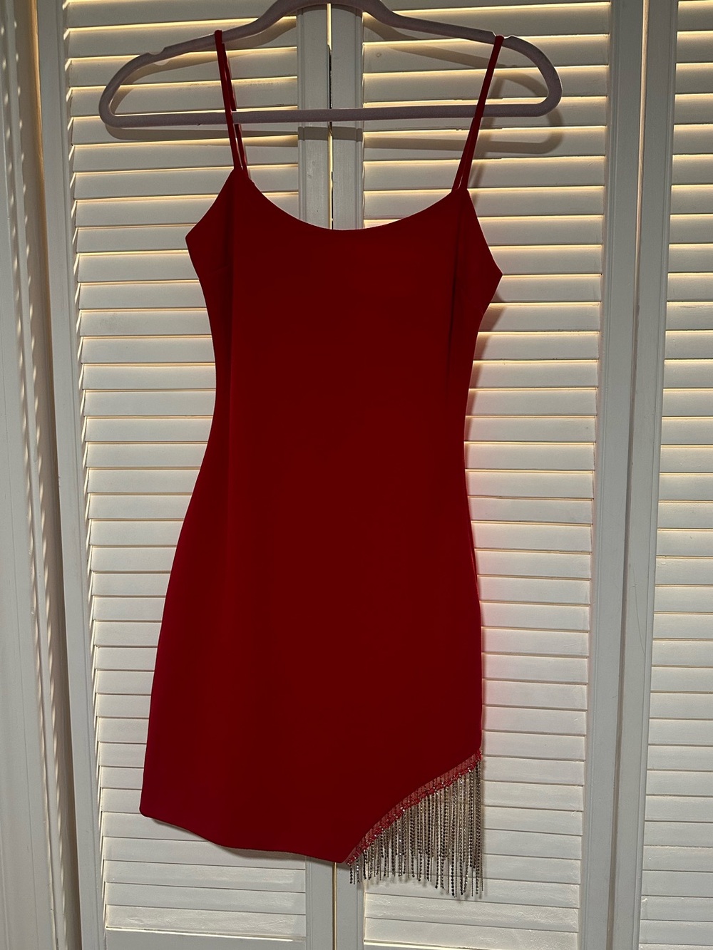 Chic Red Crystal Fringe Mini Dress